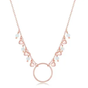 Classic Jewelry Sterling Silver Rose GP Dangling Rose Quartz and Discs Necklace