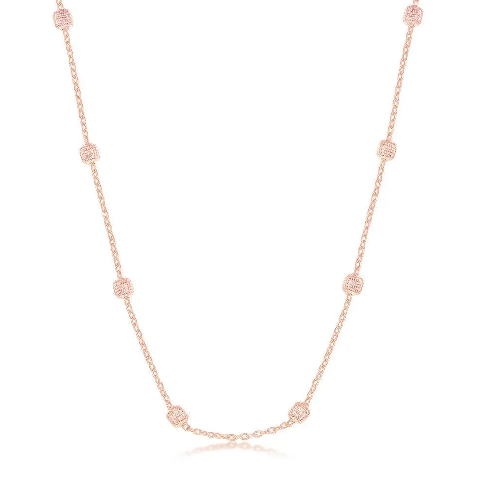 Classic Jewelry Sterling Silver Rose GP Grid Square Beaded Chain, 20"