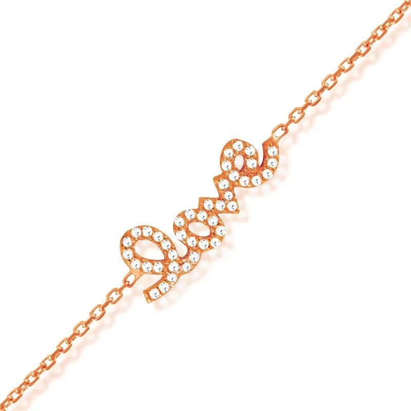 Classic Jewelry Sterling Silver Rose GP LOVE Inscription Bracelet, 6"