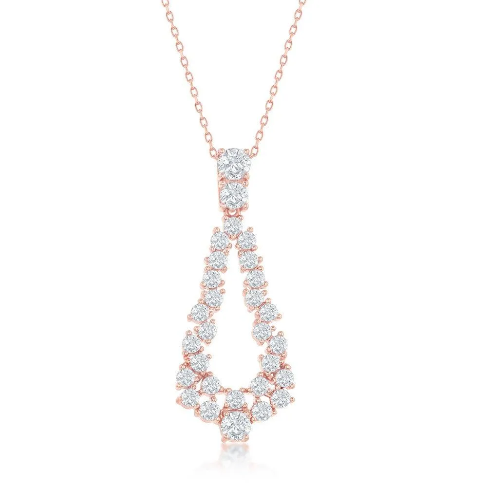 Classic Jewelry Sterling Silver Rose GP Open Pear Shaped CZ Statement Necklace