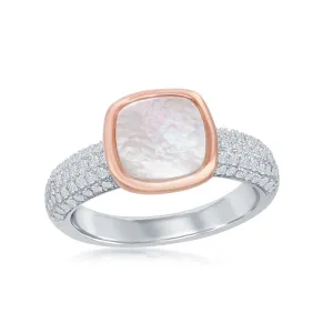Classic Jewelry Sterling Silver Rose GP Square MOP Micro Pave Band Ring - W-2044