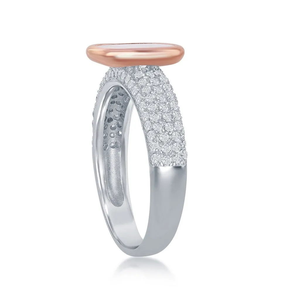 Classic Jewelry Sterling Silver Rose GP Square MOP Micro Pave Band Ring - W-2044