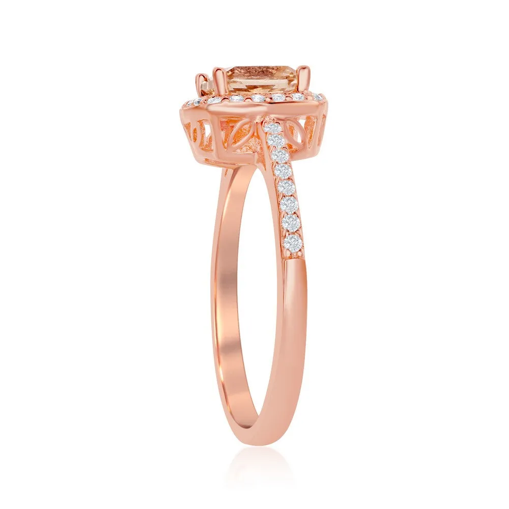 Classic Jewelry Sterling Silver Rose GP Square Morganite CZ Ring - W-1936