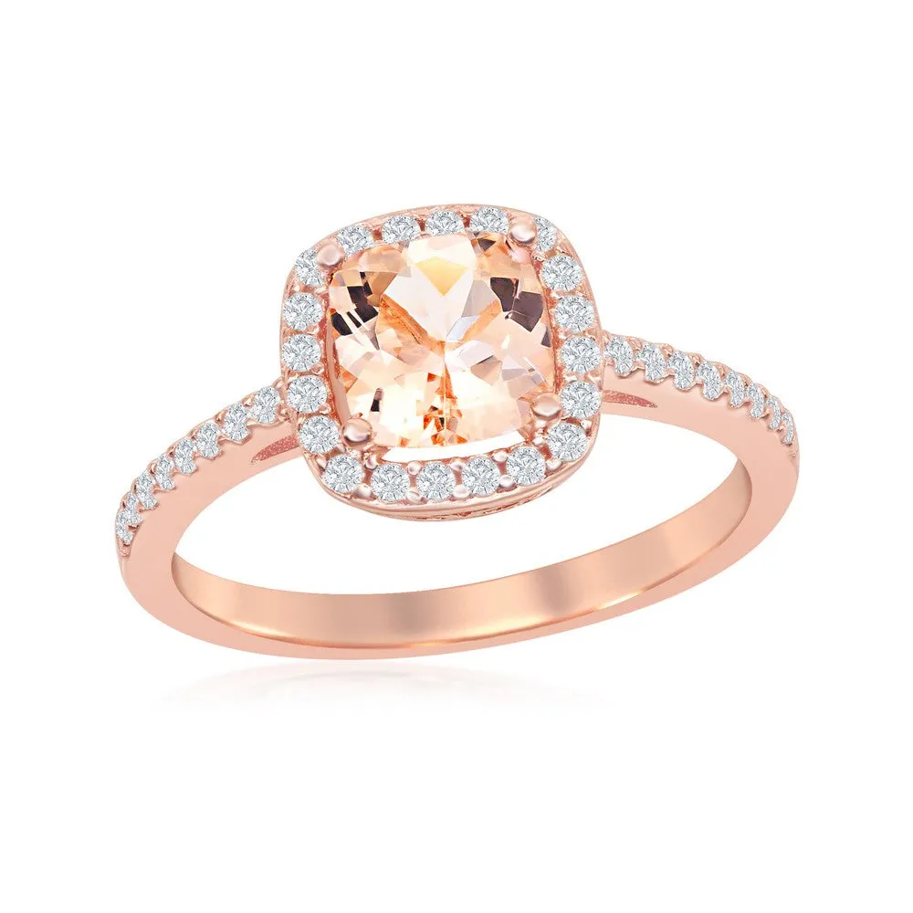 Classic Jewelry Sterling Silver Rose GP Square Morganite CZ Ring - W-1936