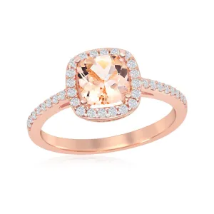 Classic Jewelry Sterling Silver Rose GP Square Morganite CZ Ring - W-1936
