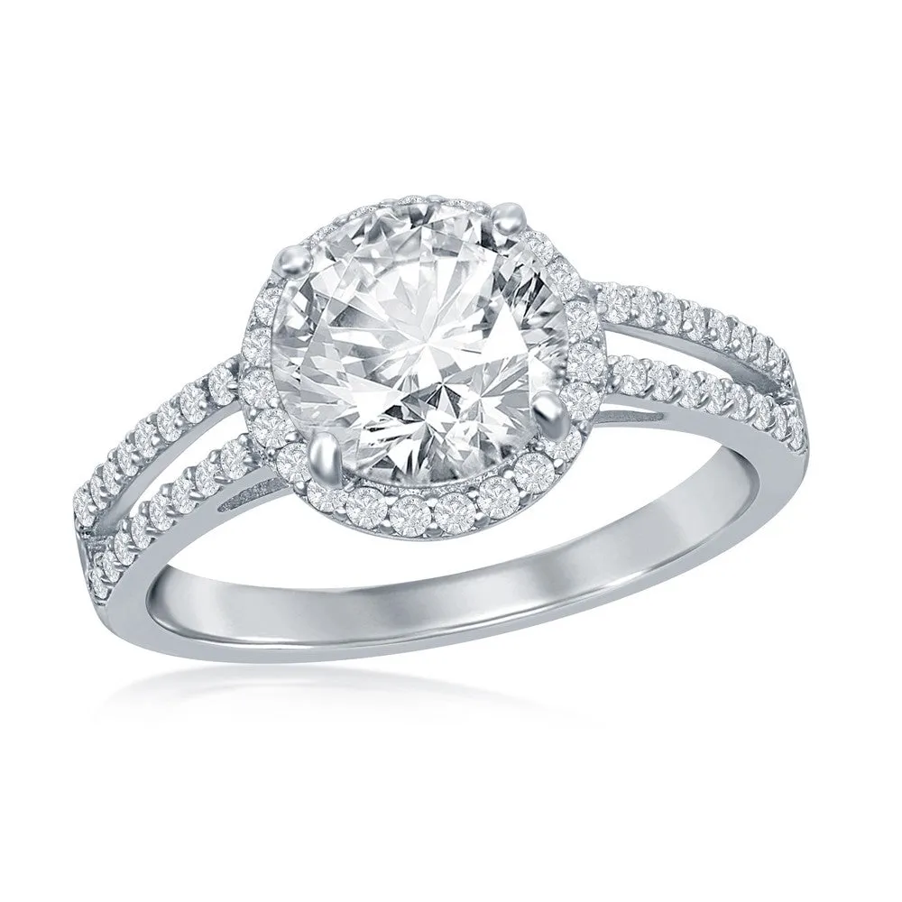Classic Jewelry Sterling Silver Round CZ Double Open Engagement Ring - W-2414