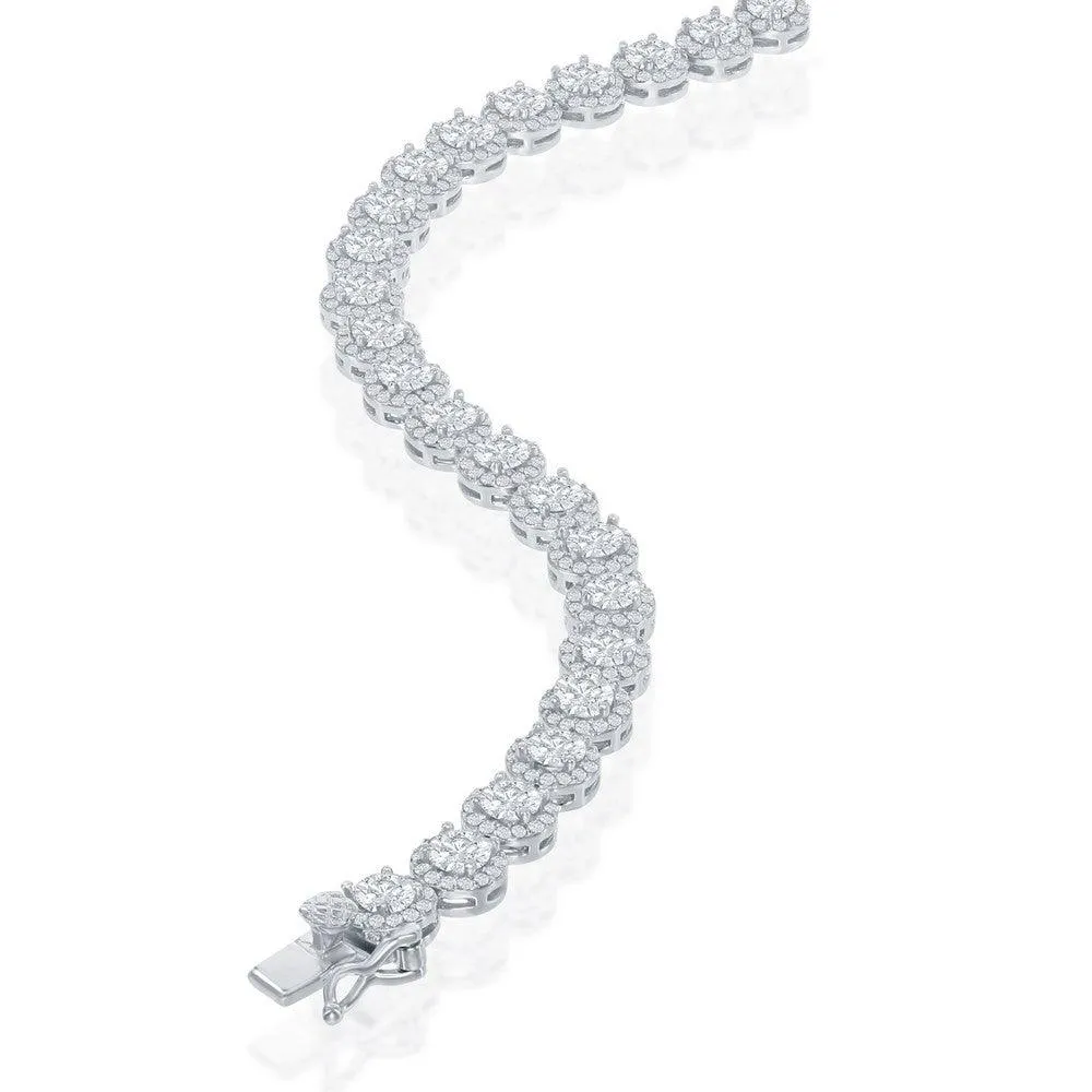Classic Jewelry Sterling Silver Round Halo Cubic Zirconia Tennis Necklace