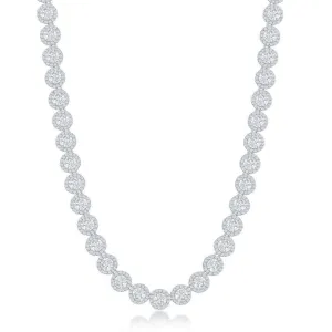 Classic Jewelry Sterling Silver Round Halo Cubic Zirconia Tennis Necklace