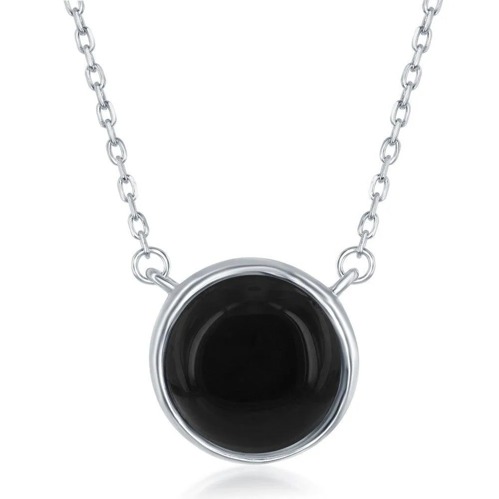 Classic Jewelry Sterling Silver Round Onyx Bezel Set Necklace