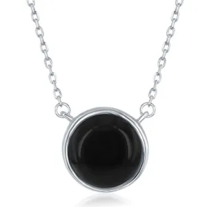 Classic Jewelry Sterling Silver Round Onyx Bezel Set Necklace