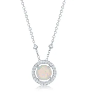Classic Jewelry Sterling Silver Round White Opal with CZ Halo Beads Necklace