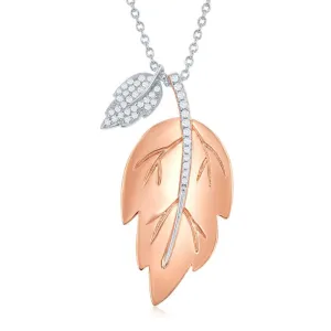 Classic Jewelry Sterling Silver Shiny Leaf with Smaller Rhodium Leaf Necklace