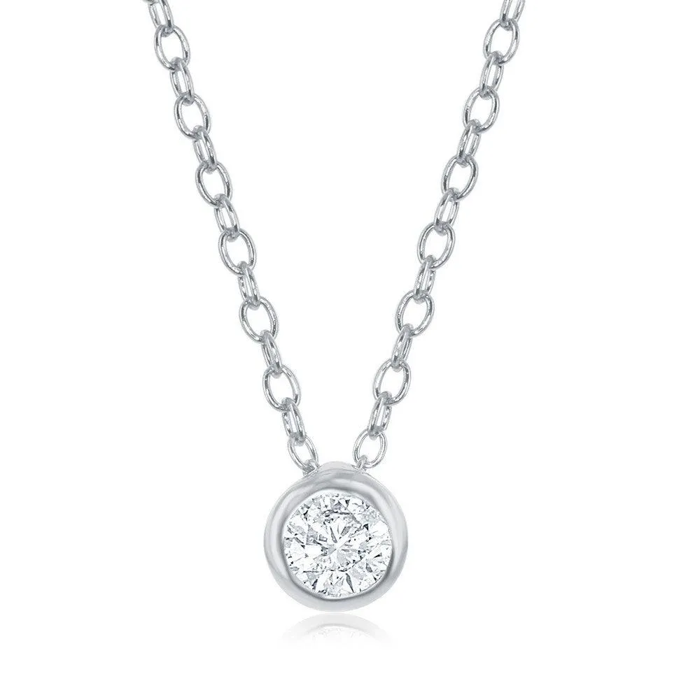 Classic Jewelry Sterling Silver Single Bezel-Set Cubic Zirconia Necklace