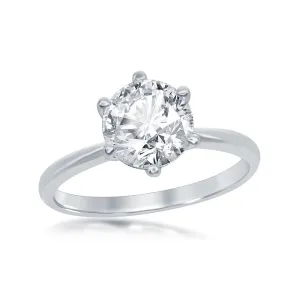 Classic Jewelry Sterling Silver Six-Prong Solitaire CZ Ring - W-1960