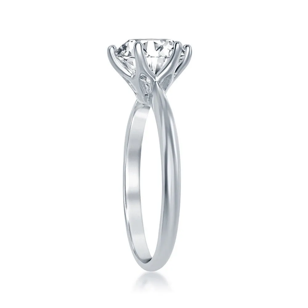 Classic Jewelry Sterling Silver Six-Prong Solitaire CZ Ring - W-1960