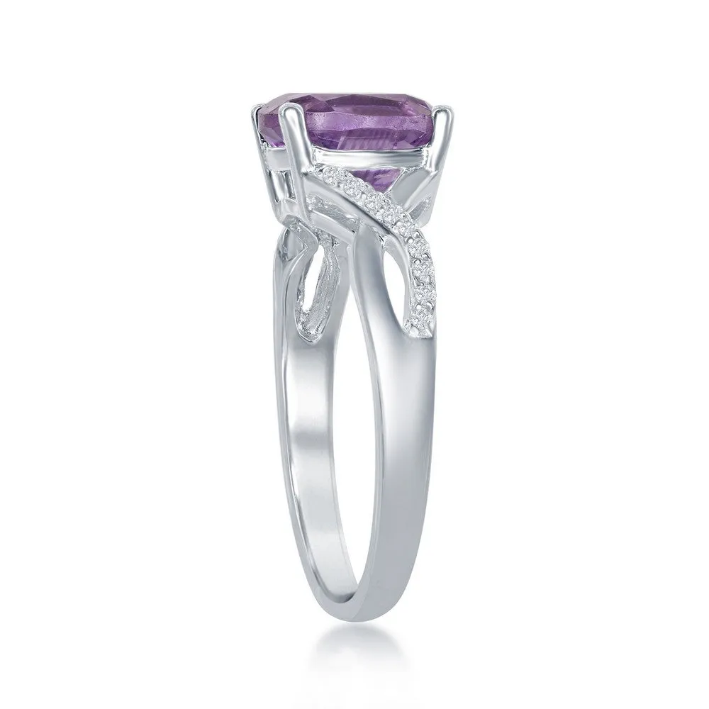 Classic Jewelry Sterling Silver Small Amethyst with White Topaz Ring - W-1678