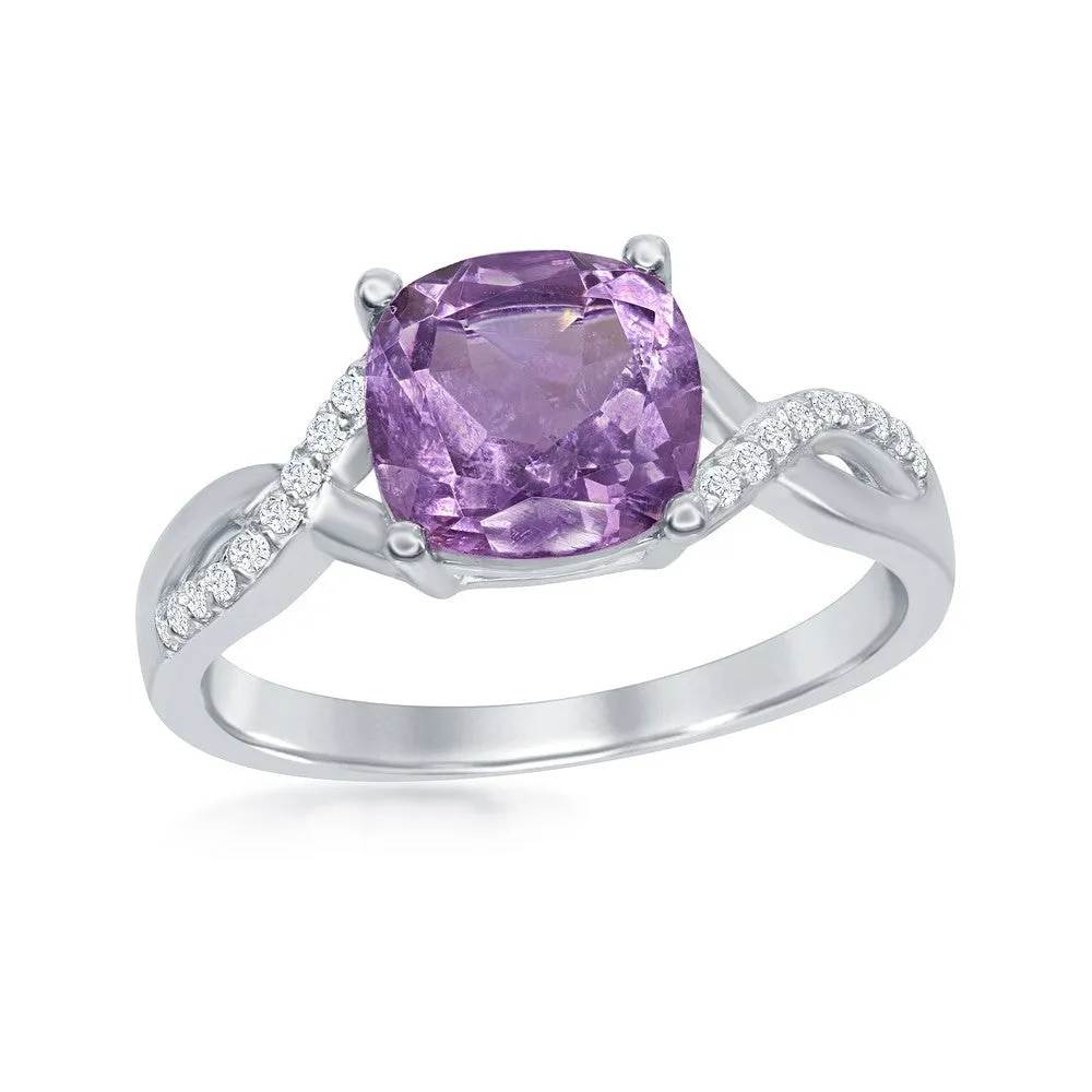 Classic Jewelry Sterling Silver Small Amethyst with White Topaz Ring - W-1678