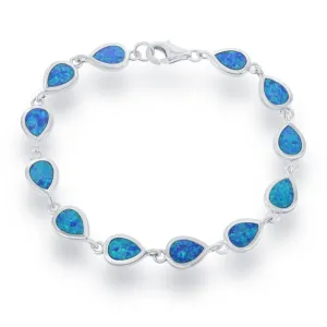 Classic Jewelry Sterling Silver Small Blue Inlay Opal Teardrop Link Bracelet, 7"