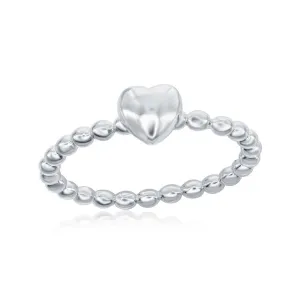 Classic Jewelry Sterling Silver Small Heart Beaded Band Ring - W-1970