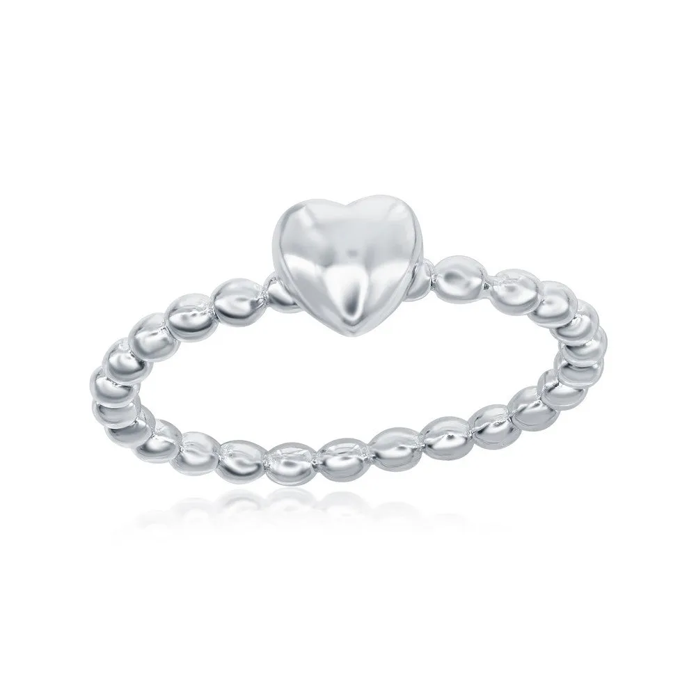 Classic Jewelry Sterling Silver Small Heart Beaded Band Ring - W-1970