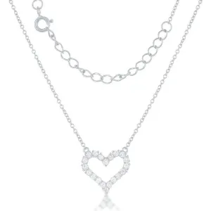 Classic Jewelry Sterling Silver Small Open CZ Heart Necklace