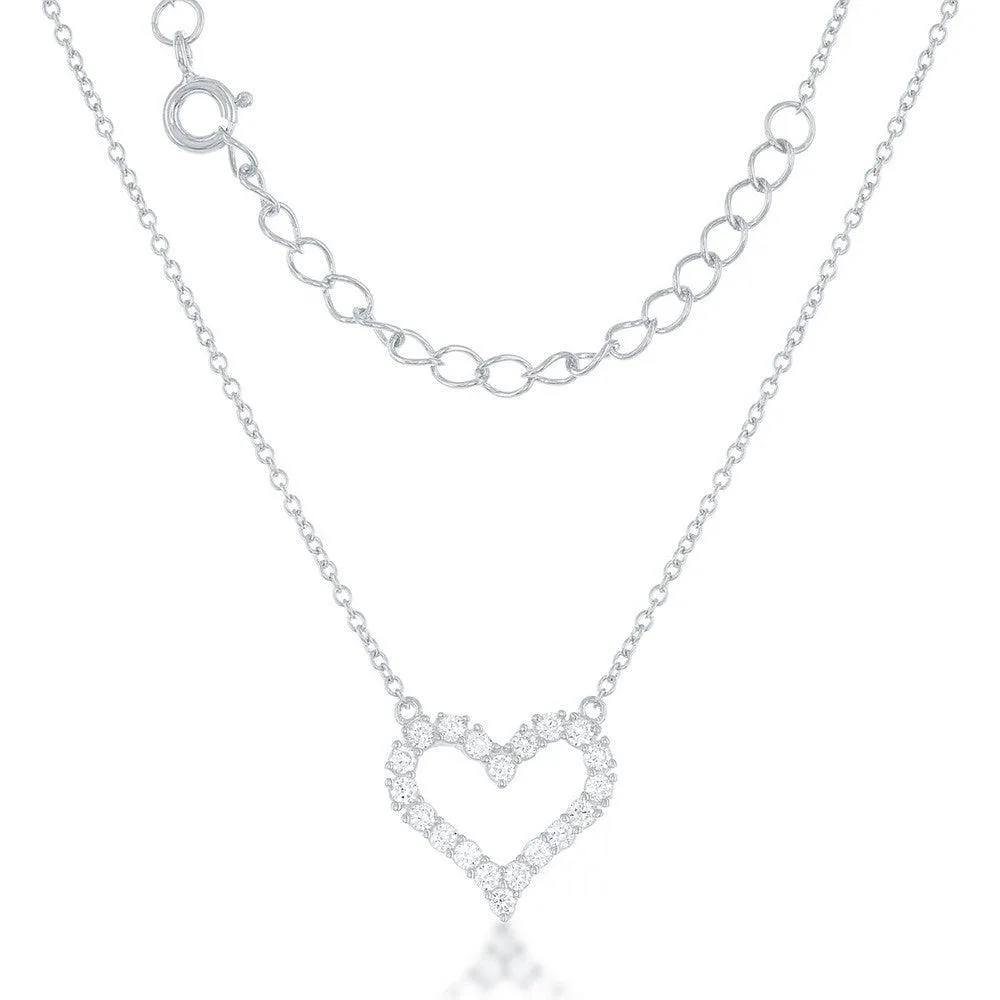 Classic Jewelry Sterling Silver Small Open CZ Heart Necklace