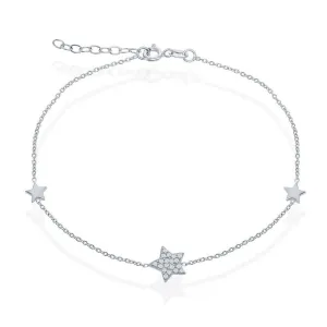 Classic Jewelry Sterling Silver Small Shiny with Center CZ Star Anklet