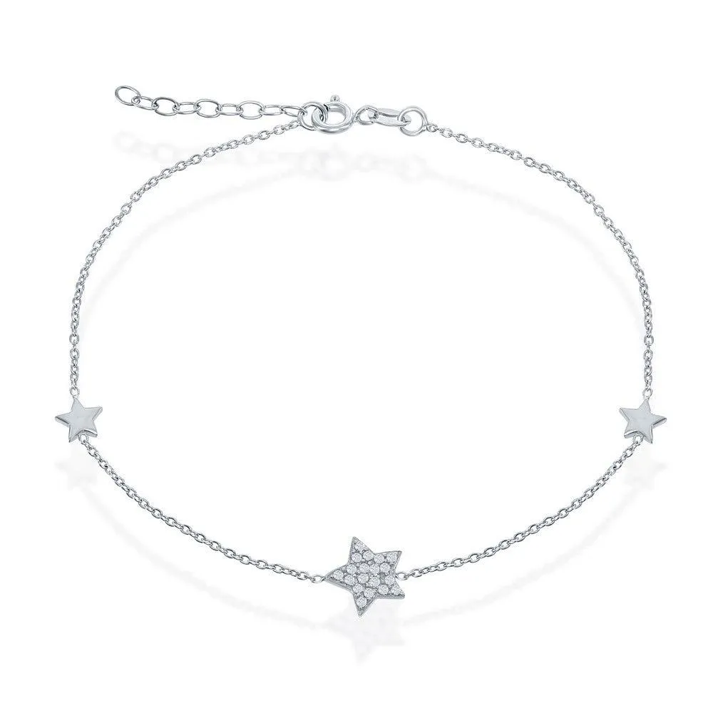 Classic Jewelry Sterling Silver Small Shiny with Center CZ Star Anklet