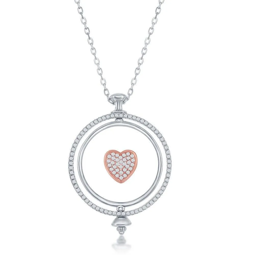 Classic Jewelry Sterling Silver Spinning Disc Centre Heart with CZ Necklace