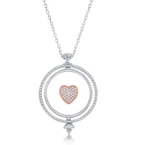 Classic Jewelry Sterling Silver Spinning Disc Centre Heart with CZ Necklace