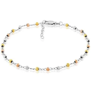 Classic Jewelry Sterling Silver Tri Color Thin Diamond Cut Anklet