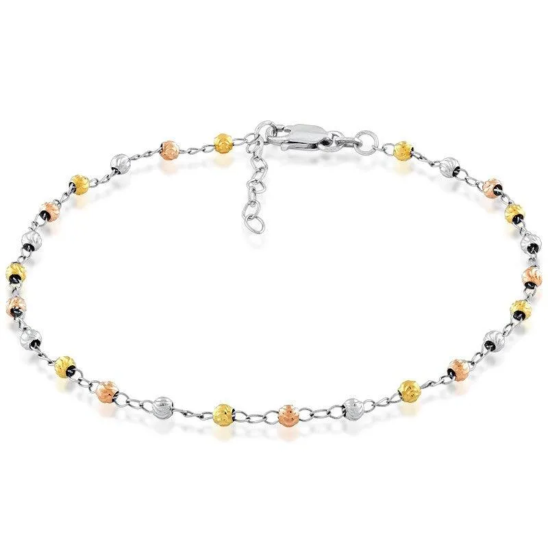 Classic Jewelry Sterling Silver Tri Color Thin Diamond Cut Anklet