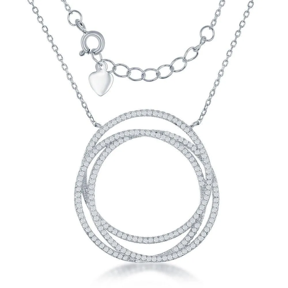 Classic Jewelry Sterling Silver Triple Open CZ Circle Necklace