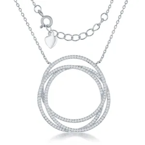 Classic Jewelry Sterling Silver Triple Open CZ Circle Necklace