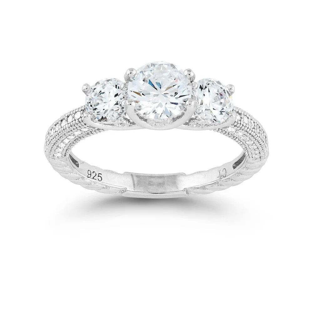 Classic Jewelry Sterling Silver Triple Round CZ Micro Pave Band Ring - W-9316