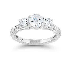 Classic Jewelry Sterling Silver Triple Round CZ Micro Pave Band Ring - W-9316