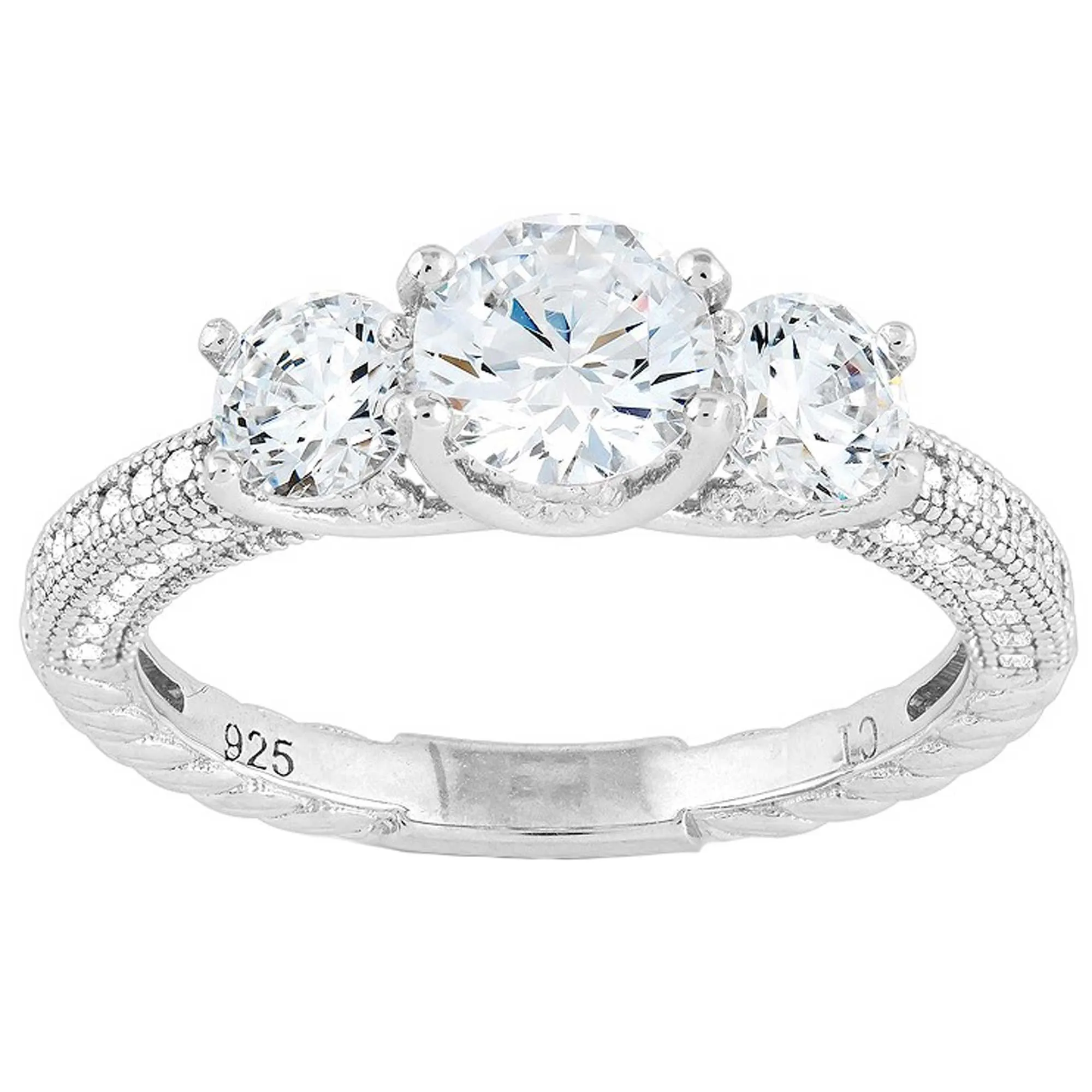 Classic Jewelry Sterling Silver Triple Round CZ Micro Pave Band Ring - W-9316