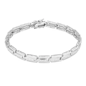 Classic Jewelry Sterling Silver Triple Row CZ Linked Bracelet, 7"