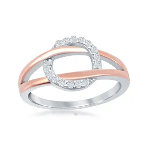 Classic Jewelry Sterling Silver TT Rose GP Band Micro Pave Circle Ring - W-2036