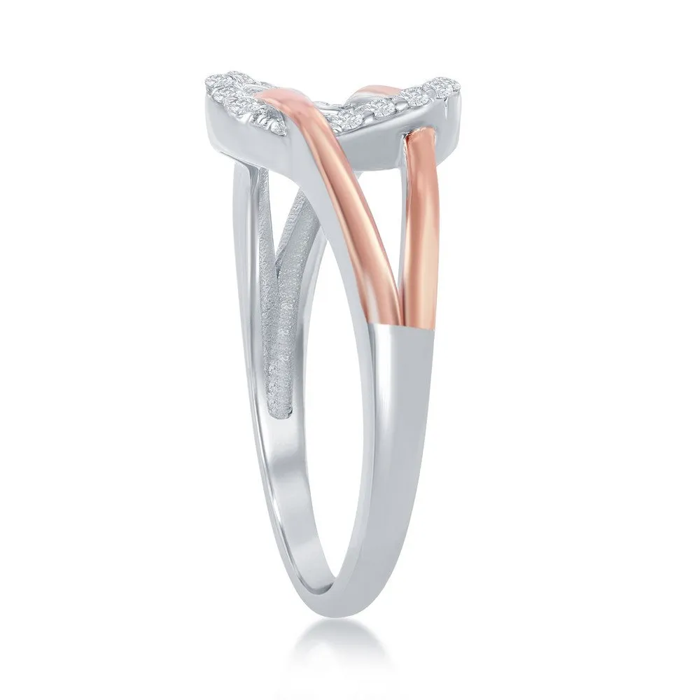 Classic Jewelry Sterling Silver TT Rose GP Band Micro Pave Circle Ring - W-2036