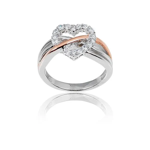 Classic Jewelry Sterling Silver Two Tone CZ Center Heart Ring - W-8929