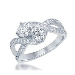 Classic Jewelry Sterling Silver Us2gether Two-Stone CZ Open Sides Ring - W-1674