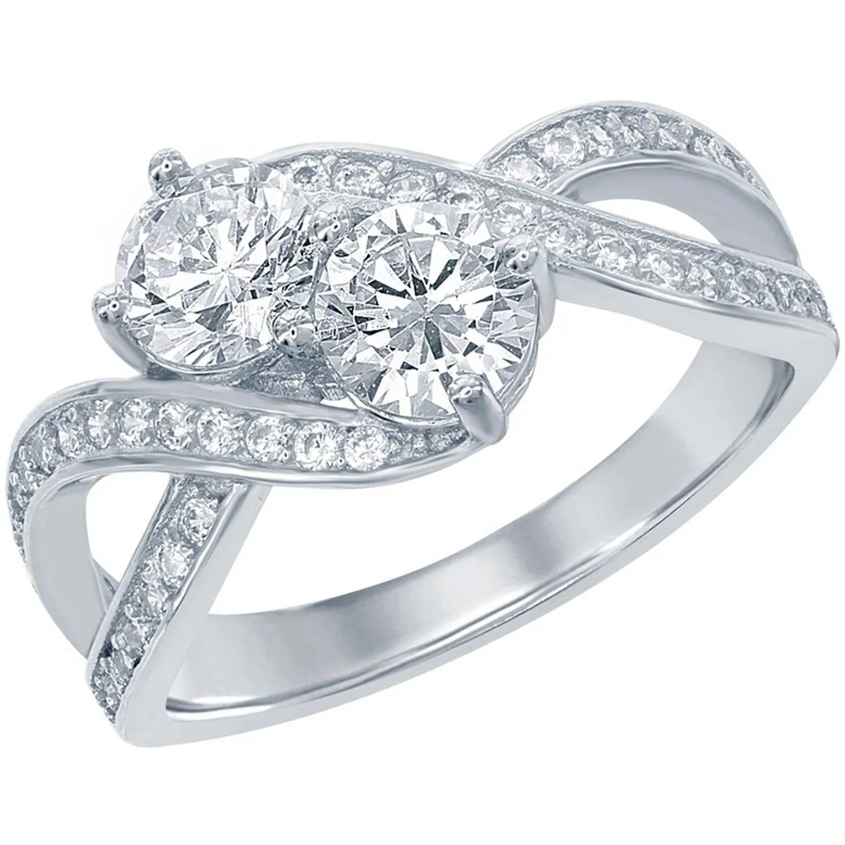 Classic Jewelry Sterling Silver Us2gether Two-Stone CZ Open Sides Ring - W-1674