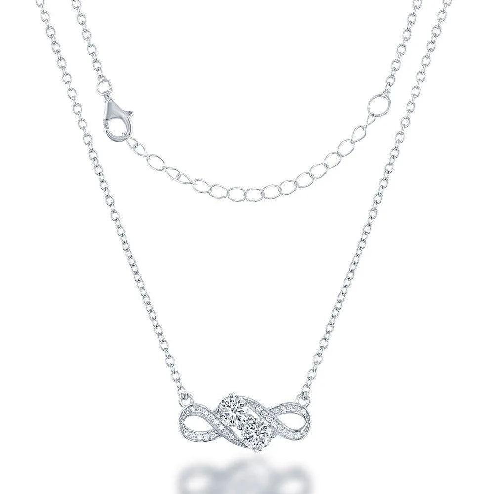 Classic Jewelry Sterling Silver Us2gether Two-Stone Overlapping CZ Necklace