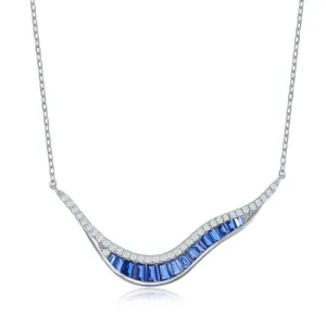 Classic Jewelry Sterling Silver 'V' Baguette Sapphire Cubic Zirconia Necklace