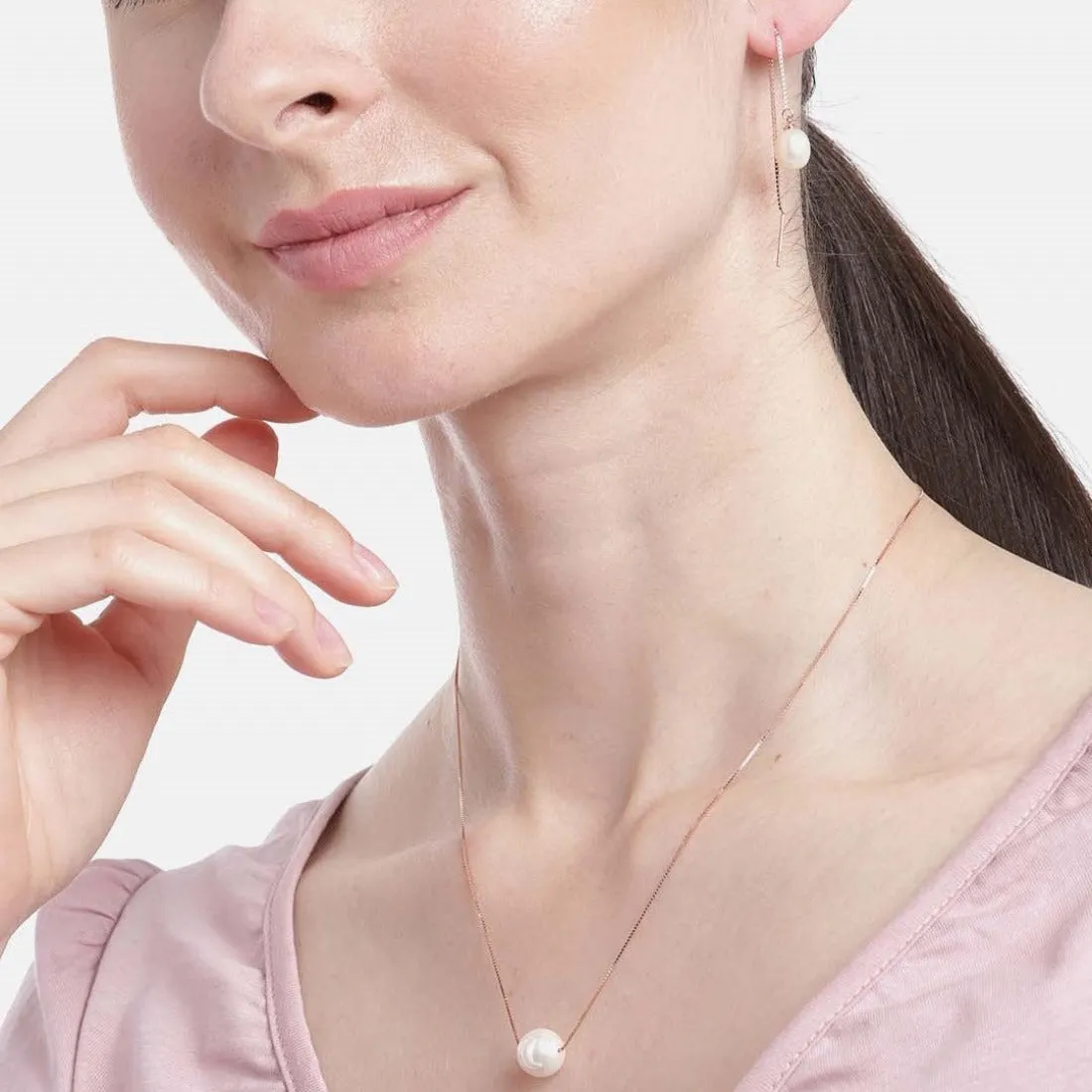 Classic Pearl Rose Gold Plated 925 Sterling Silver Jewellery Set