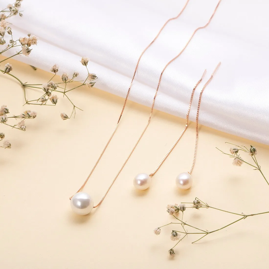 Classic Pearl Rose Gold Plated 925 Sterling Silver Jewellery Set