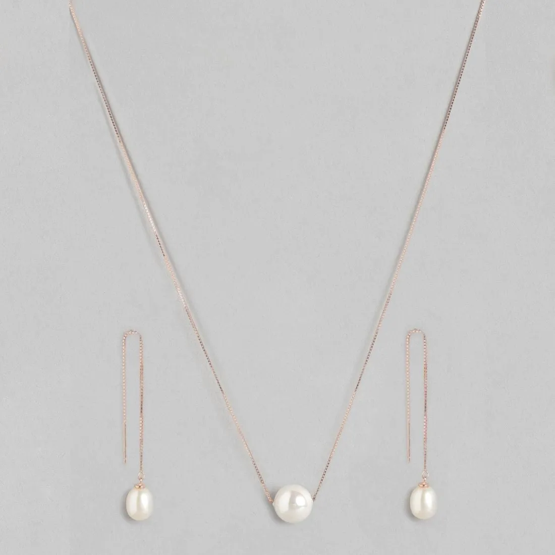 Classic Pearl Rose Gold Plated 925 Sterling Silver Jewellery Set