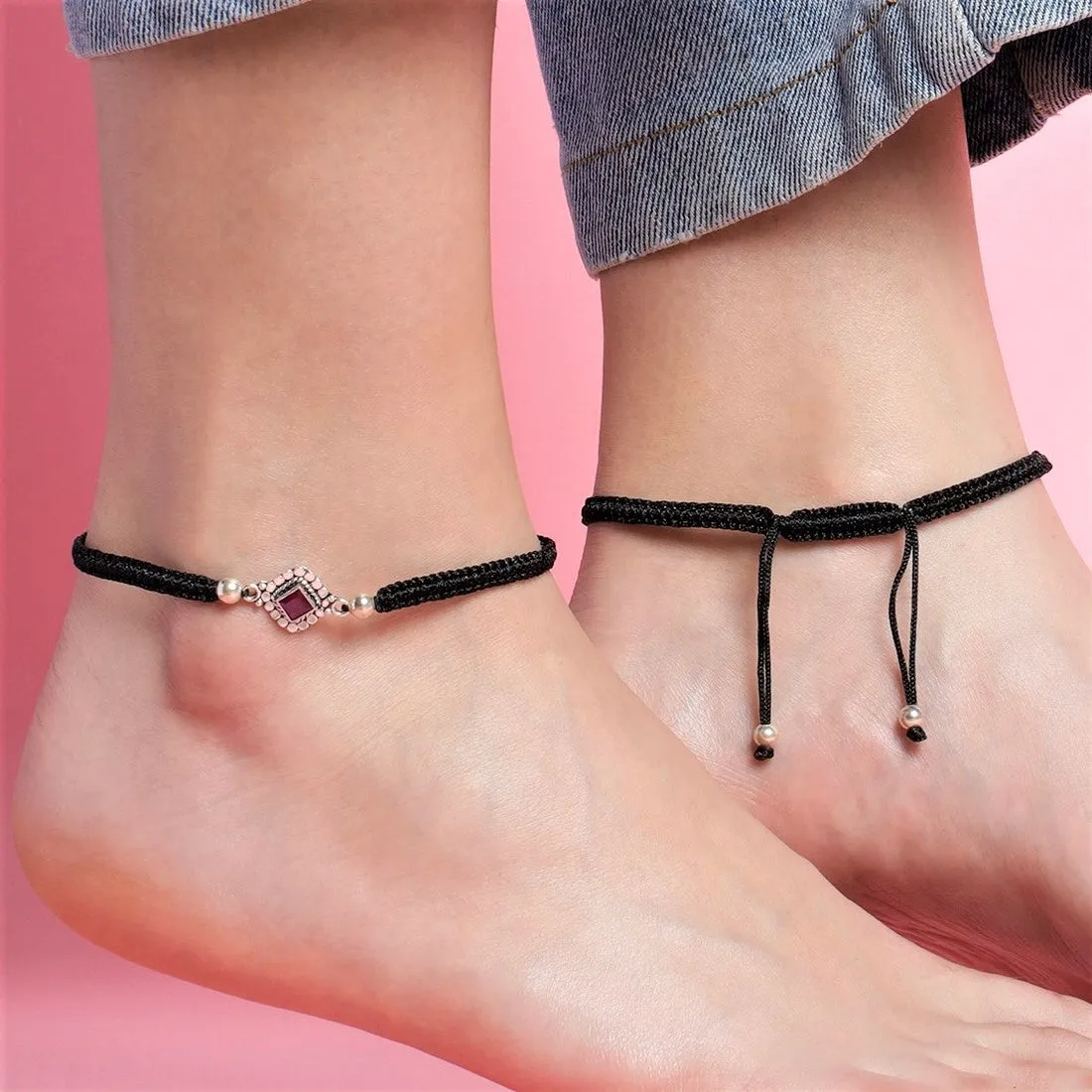 Classic Rhodium Plated Beaded 925 Sterling Silver Anklet