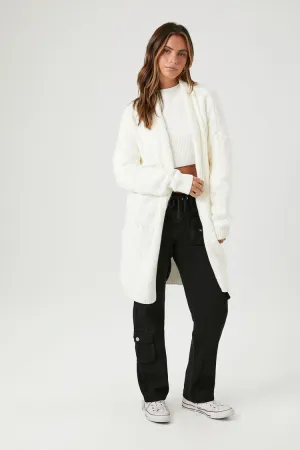 Forever 21 Knit Women's Longline Pointelle Cardigan Sweater Vanilla Forever 21